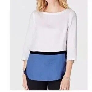 J Jill ~ Love Linen Color-Block Lightweight 100% Linen Boatneck Top in size XL